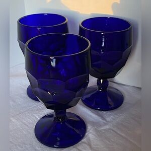 Vintage MCM 70s Viking Georgian Cobalt Blue  8oz Glasses Goblets Cordials Lot-3